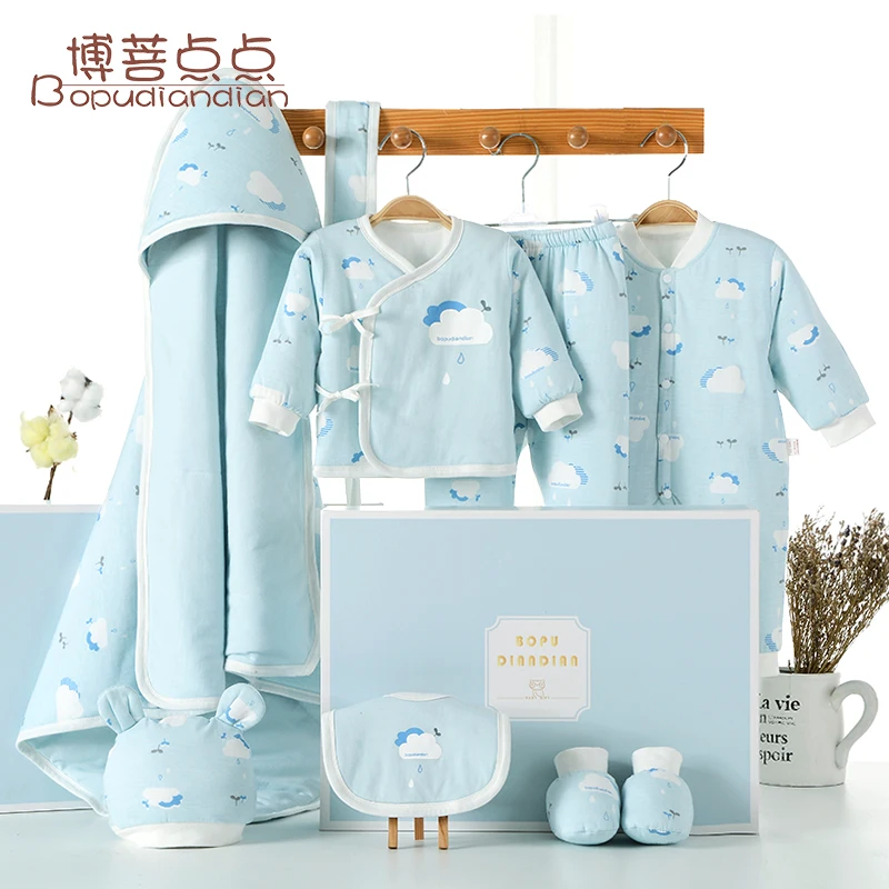 

9pcs/set Infant Winter Warm Underwear Suits Soft Cotton Cartoon Baby Girl Boy Clothes Set Newborn Outfit Romper Clothes Gift Set, 2colors