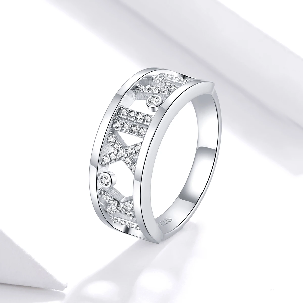 

SCR687 Shining cubic zirconia jewelry 925 silver Roman numerals ring