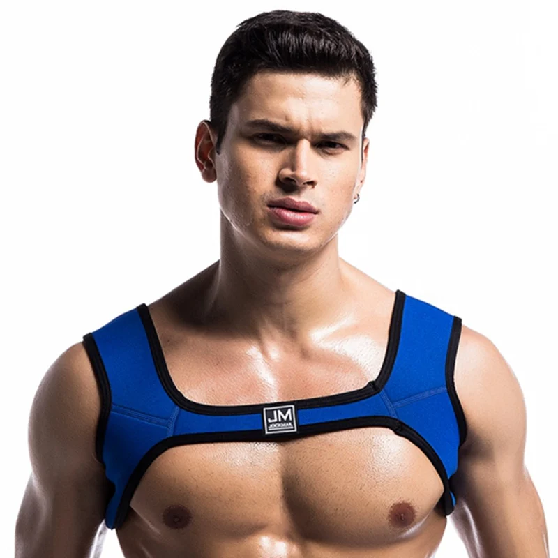 

Male Lingerie Neoprene Harness Men Gay Clothing Tank Top Sexual Body Leather Chest Harness Belt Strap Punk Rave Costumes for Sex, Black/red/blue/green/white/camouflage