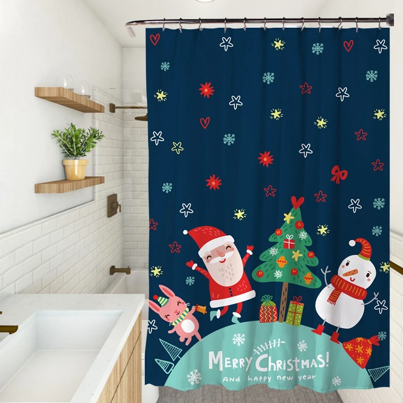 

Amazon Hot Selling Polyester Christmas Shower Curtain For Hotel Bathroom Home