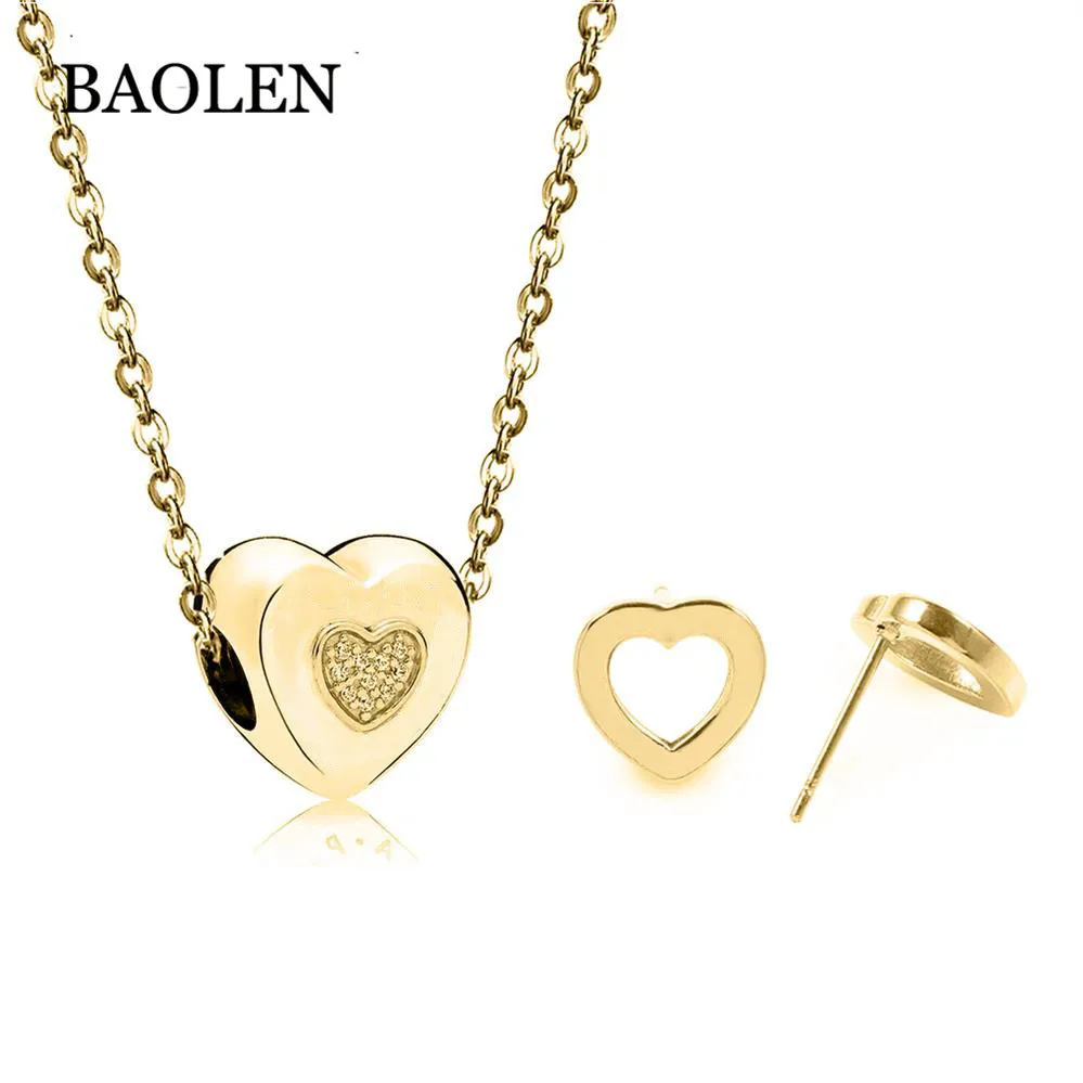 

Factory customization luxury Three Color Heart dubai Guangzhou Market Stainless steel jewelry set Supplier Peru Mexico Market