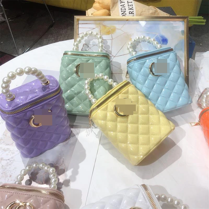 

2021 New Spring Summer Pearl Jelly Rhombic Cosmetic Bag Single Shoulder Messenger Bags Women Handbags Ladies, 11 colors