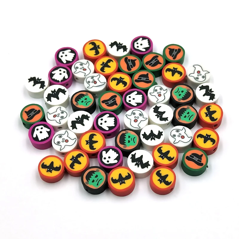 

1000 Pcs Christmas Jewelry Decoration Snowman Crutch Fimo Beads, Bracelet Polymer Clay Heishi Bat Pumpkin Halloween Beads, Pls kindly check the color options