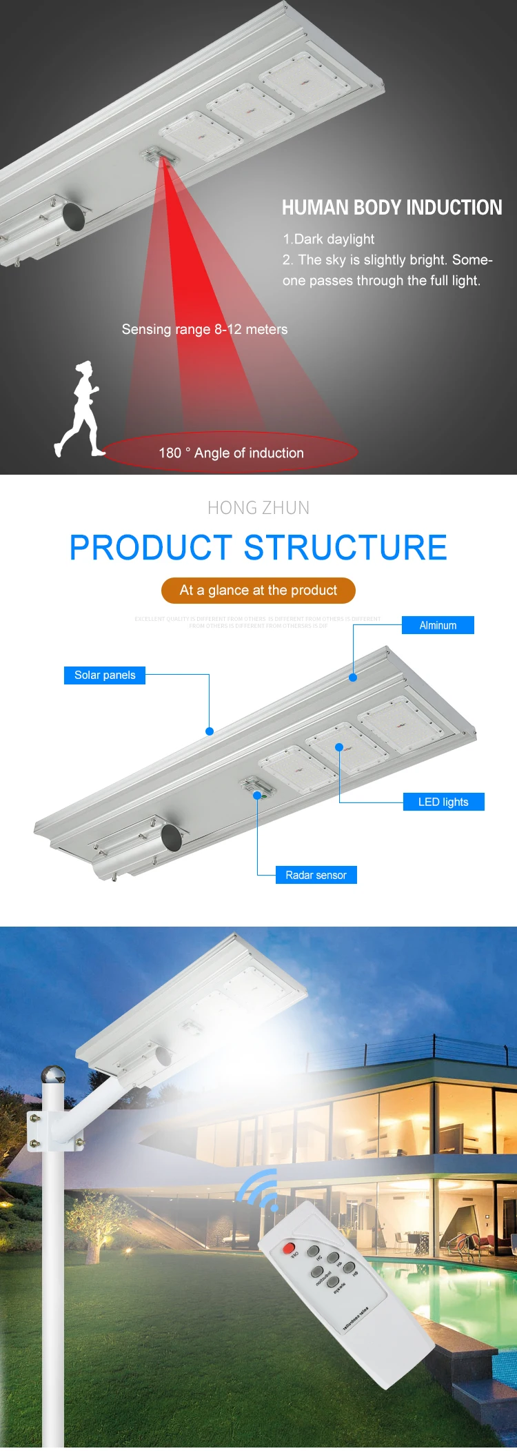 High efficiency ip65 waterproof outdoor 50w 100w 150w all in one integrated led solar streetlight