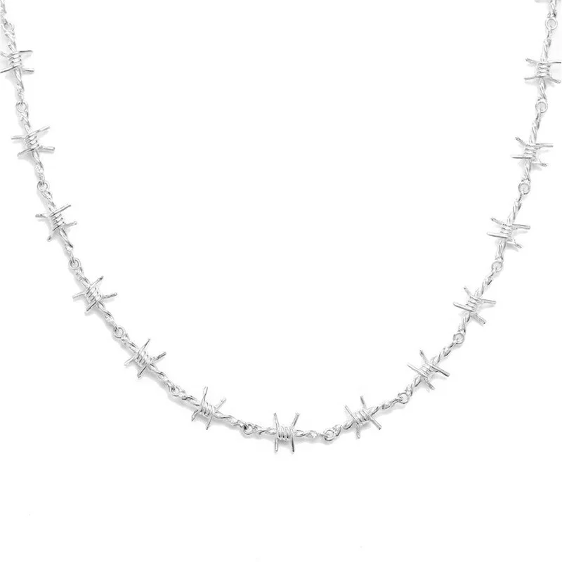 

Punk Style 316L Surgical Stainless Steel Hip Hop Gothic Thorn Jewelry Bramble Barbed Wire Link Chain Necklace for Women Men