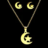 

fengnee bijoux Gold Color luxury Stainless Steel Jewelry sets For Women fashion Pendant star moon Necklace set