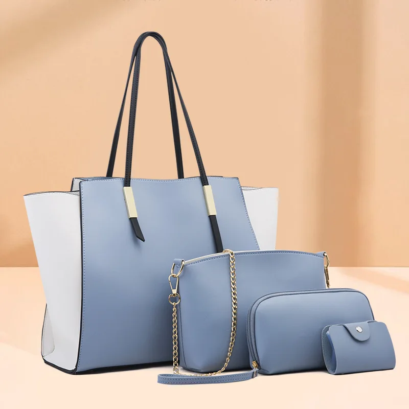 

Ladies fashion PU simple female bag set three-piece casual women's handbag messenger shoulder tote bag, White, blue, black, brown