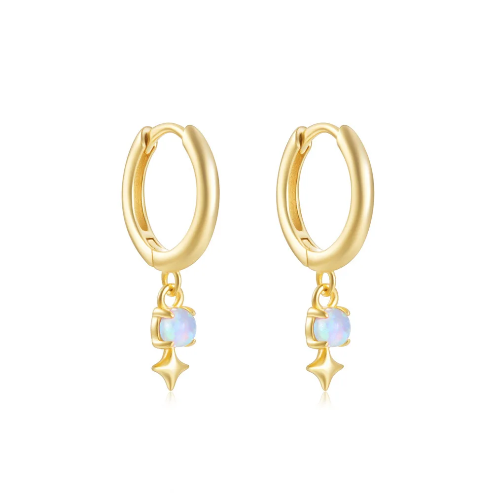 Wholesale Fashion Jewelry 925 Sterling Silver Opal Star Pendant Gold Plated Hoop Earrings Jewelry for Women
