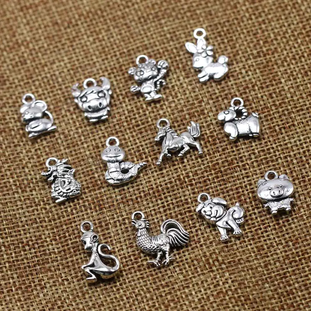 Suntown Diy Alloy Tibetan Silver Zodiac Charms For Bracelets Animal Zodiac Jewelry Designer