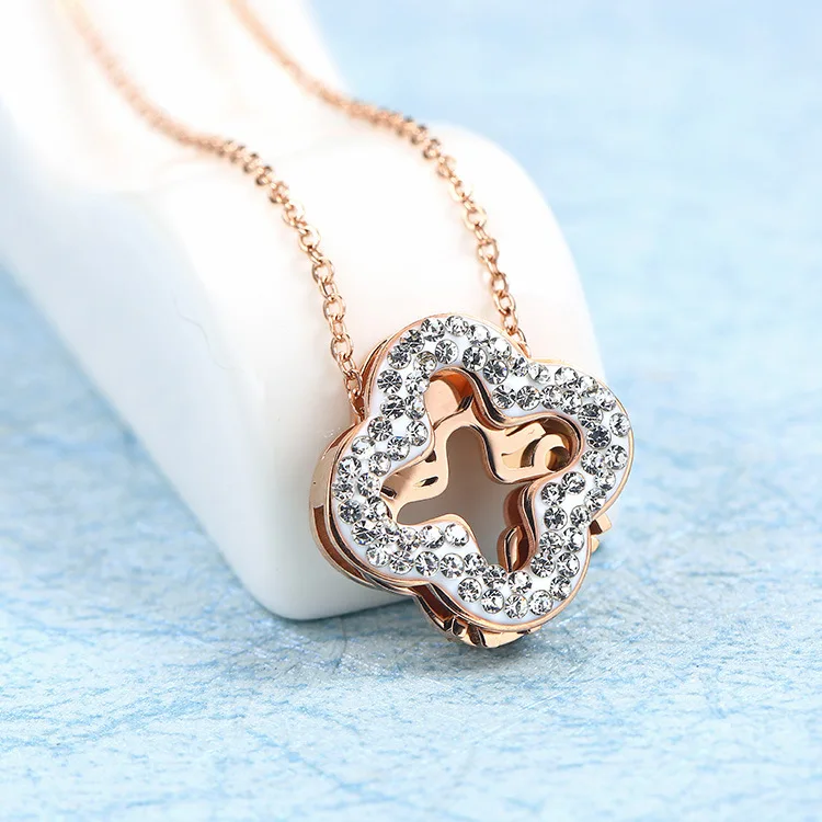 

Stainless Steel Rose Gold Plated Luxury Dense Stones Necklace