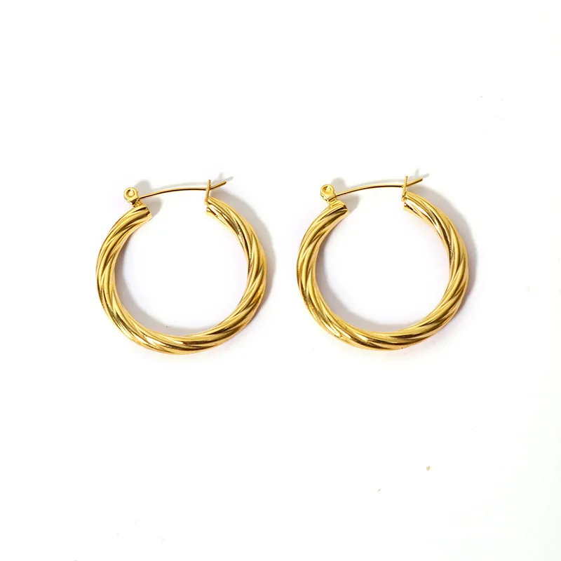

Simple Design Real 18k Gold Plated Stainless Steel Twisted C Hoop Earrings Titanium Steel Twisted Circle Hoop Earrings
