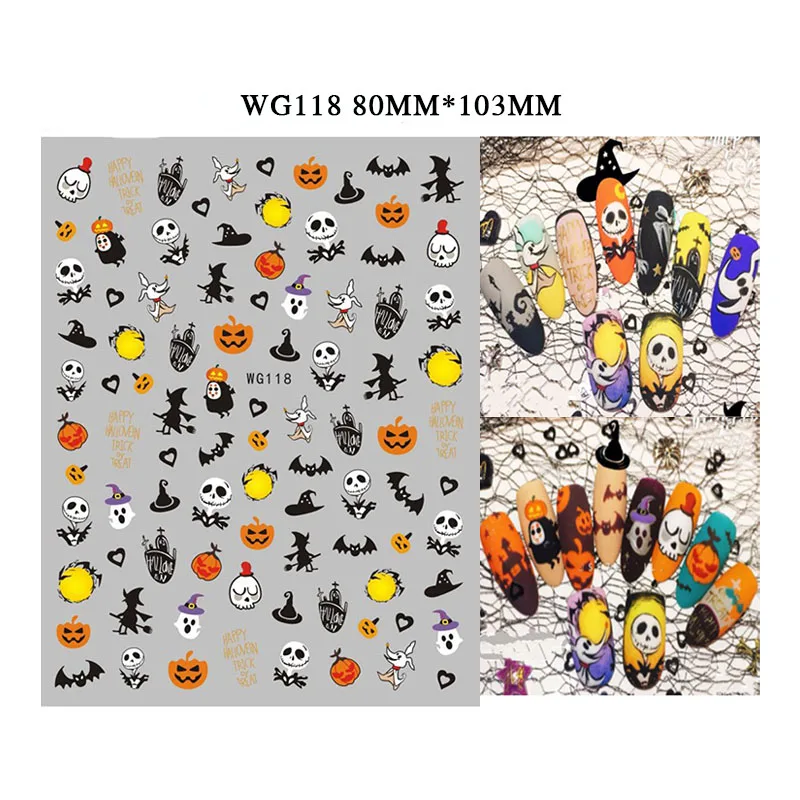 

2021 New Halloween 3d Self Adhesive Decals Mixed Designs Nails Art Gel Uv Decoration Nail Sticker