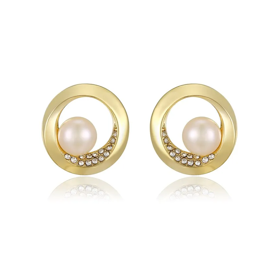 

YM earring-1004 Xuping jewelry elegant delicate pearl set diamond round 14K gold versatile women's earrings