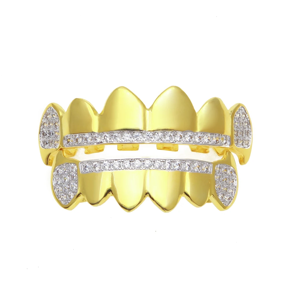 

High Quality Durable Using Various Popular Hip Hop Ice Out Teeth Gold Grill Teeth Grillz, Pure color (see picture for details)