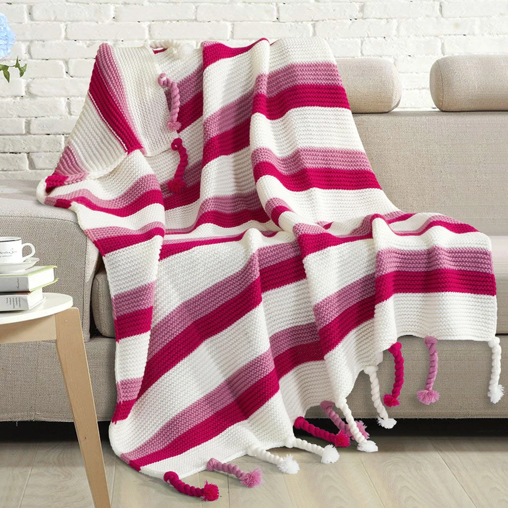 针织毯子手工条纹条纹毯子 - buy handmade fringe striped blankets