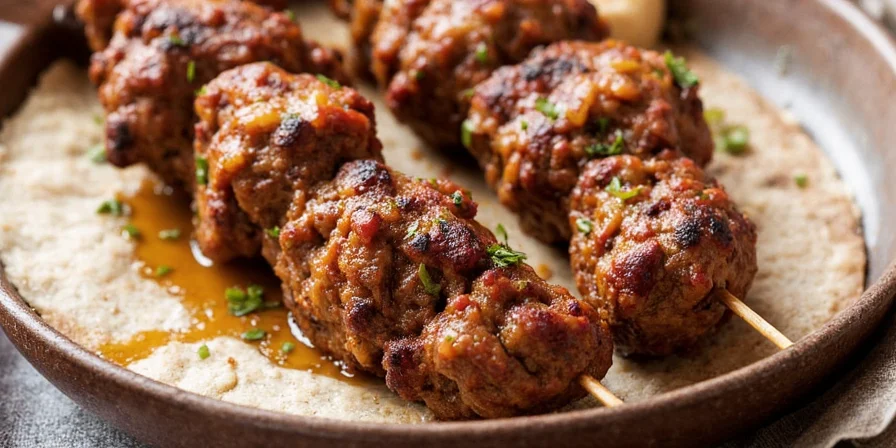 Three different shaped kofte on a serving tray