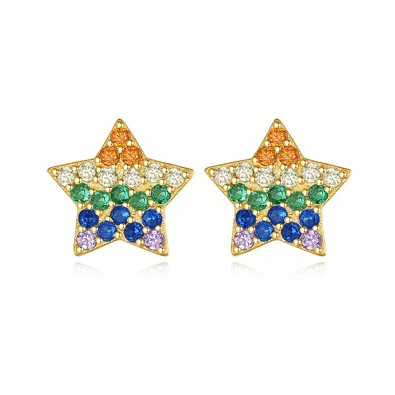 CZCITY Rainbow Color Small Cubic Zirconia Fashion Star Trend Earrings 2023 Women Cute Earring Charms