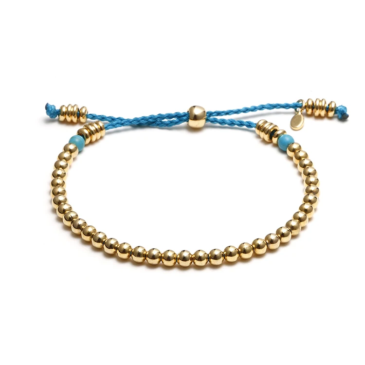 

Copper Beads Cotton Thread Bracelet 18k Gold Plated Thin Adjustable Charm Bracelet, Picture