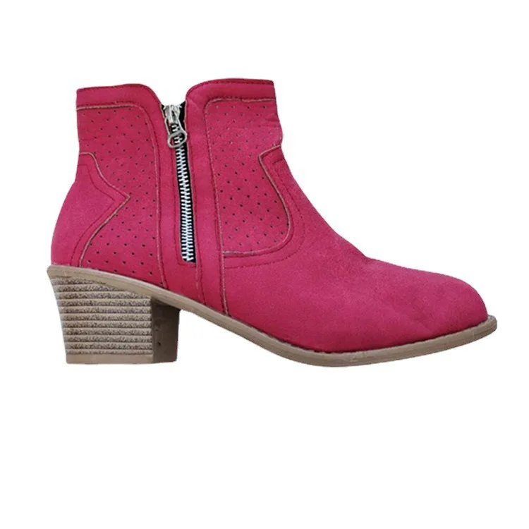 

Dropshipping Women's Winter Ankle Boots Solid Color Round Toe Thick Heel Zipper Women Boots 2021