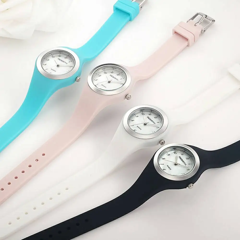 

New Style REBIRTH Brand Fashion Quartz Watch Simple Candy Color Silicone Strap Wristwatch Casual Sport Clock