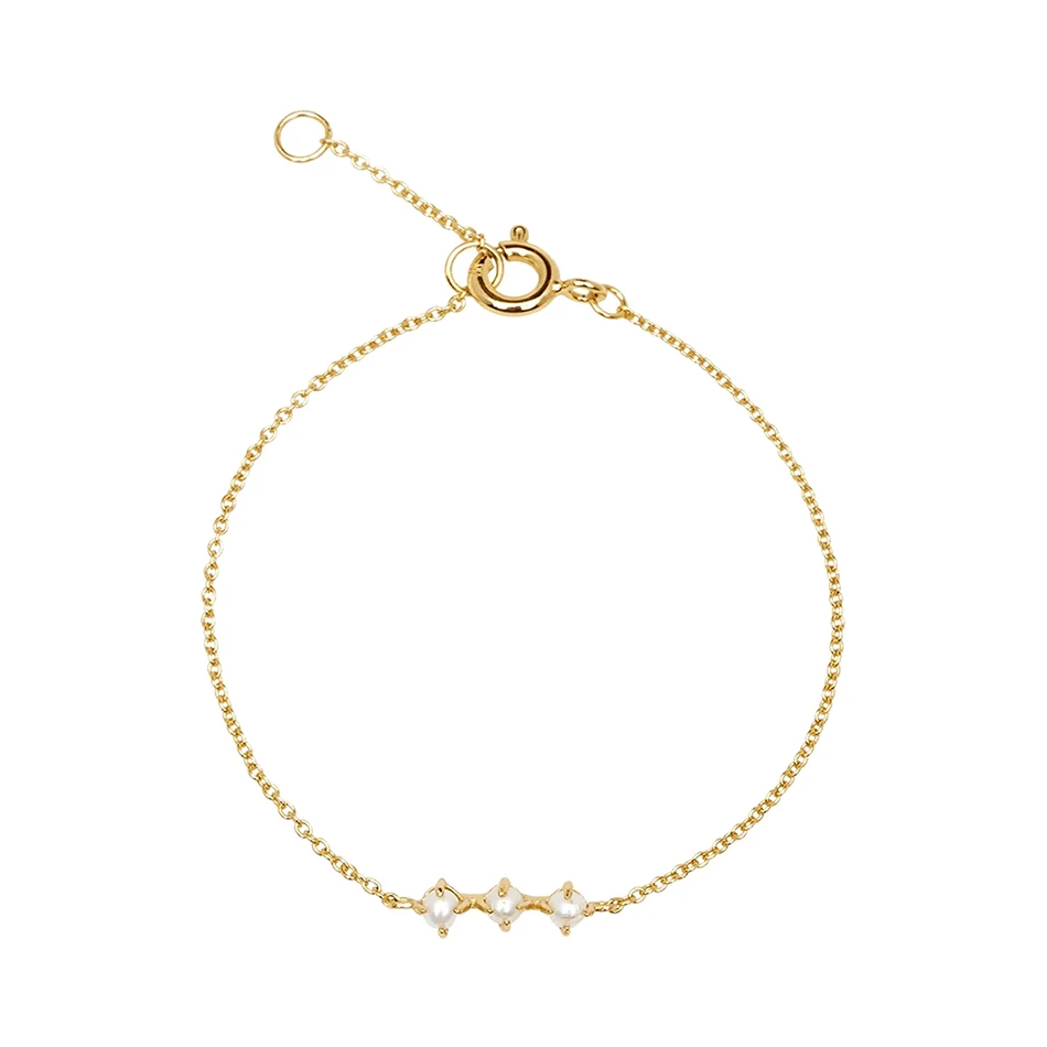 

Luxury Band 925 Sterling Silver Gold Plated Three Pearl Bracelet For Woman Fashion Jewelry, Customized color