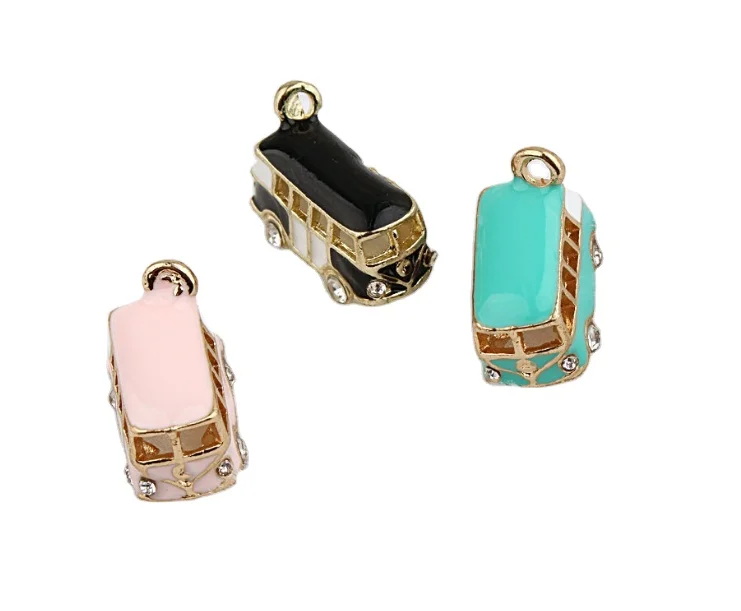 

cute color enamel 3D bus charms pendants DIY metal alloy bus charms for bracelet necklace traffic bus jewelry accessories