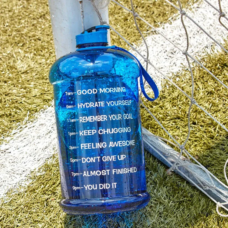 Custom Logo Half Gallon 2.2L Motivational Sports Bottle  Leak-Proof Drinking Water Jug Bottle with Time Marker and Straw 