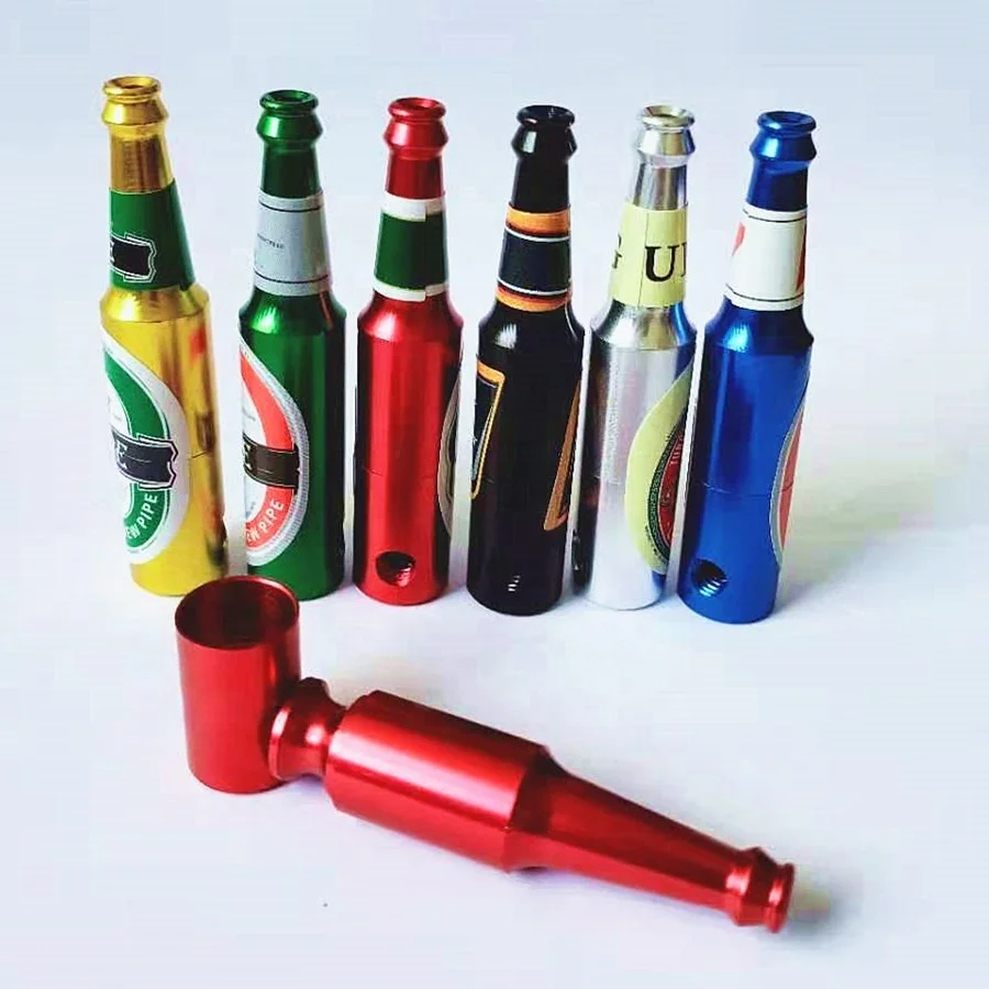 

Creative Pipe Metal Aluminum Beer Bottle Pipe Detachable Portable Cigarette Holder Size 69mm*14mm, Shown