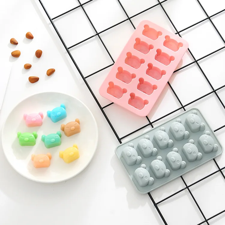 

BPA FREE 10 with cartoon bear silicone mold handmade DIY chocolate ice tray ice cube maltose CANDY mold