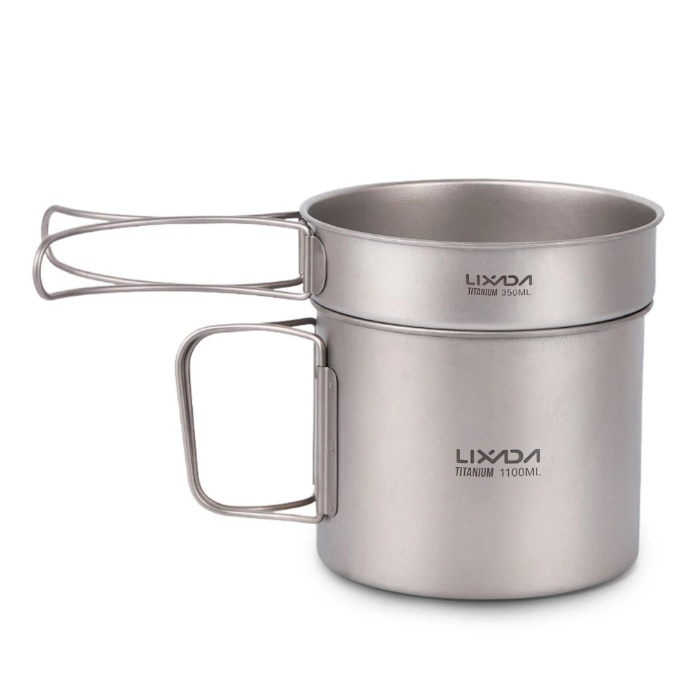 

Lixada Ultralight Titanium 1100ml Pot and 350ml Fry Pan Cookset Outdoor Camping Cookware Set with Folding Handles