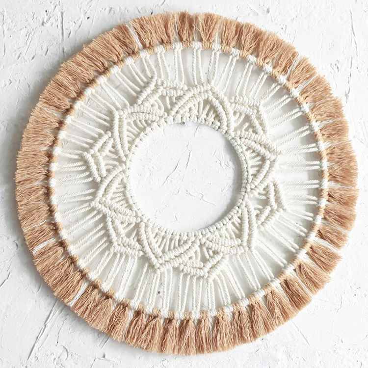 

Round Handmade Macrame Wall Hanging Cotton Woven wall hanging Tapestry Boho Wall Art Home Decor, White/black/orange