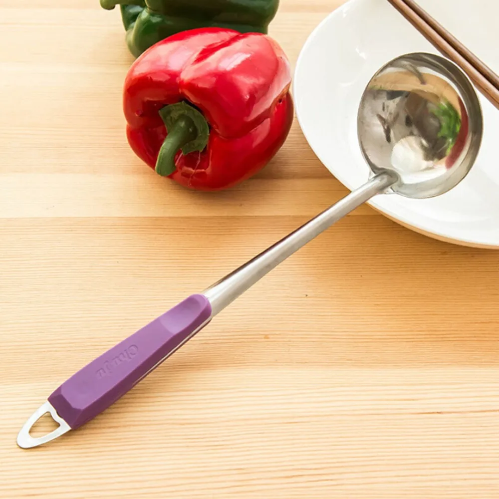 

Ladle Kitchen Gadgets Candy Color Cooking Tools Accessories Handle Wall Hanging Stainless Steel Skimmer Strainer Soup Spoon Sou, As photo