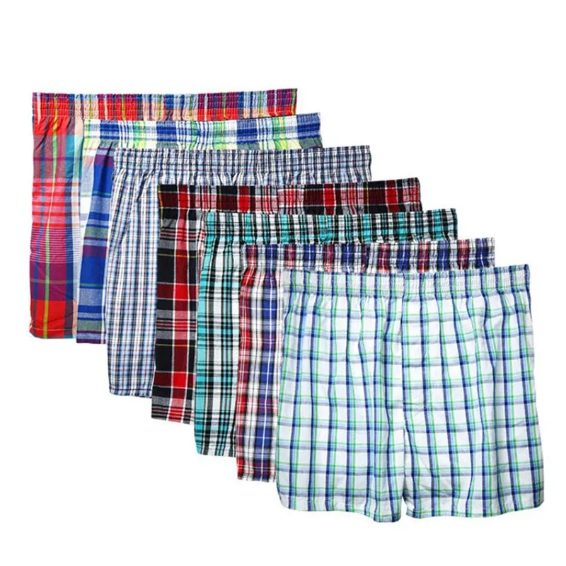 

Hot Sale Men's Boxers Cotton Mens Plaid Striped Loose Trunks Woven Homme Panties Boxer with Elastic Waistband Shorts, Mixed colors