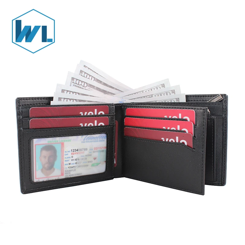 

2021 Fashion Carbon Fiber Rfid Blocking Men Wallet With ID Window Leather Challenge Zipper Coin Pocket Compartment Key Wallet