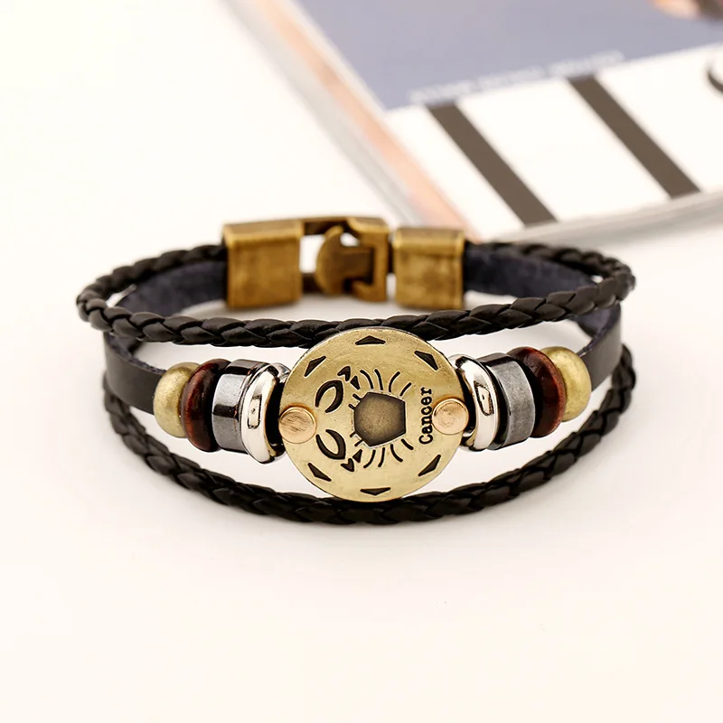 

Fashion Handmade Braided Rope Punk Chain Horoscope Toppik Accessories Bangle Zodiac Sign Leather Cuff Bracelet