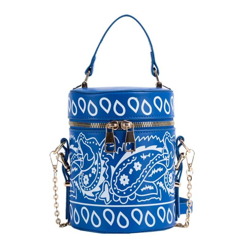 

Fashion Women's 2021 Summer Cashew Flower Bucket Bag Slung Women's Backpack Bucket Bag Portable Printed Round Shoulder Bag, White, yellow, red, purple, black, sapphire blue, light blue, pink