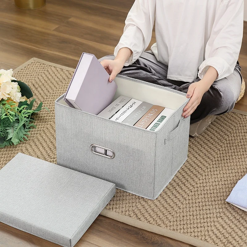 

Durable Linen Fabric Collapsible File Storage Office file Box With Lid Foldable Storage Office Box