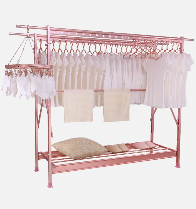 

Luxury Aluminum Alloy Clothes Hanger Floor Standing Folding clothing racks for clothing store