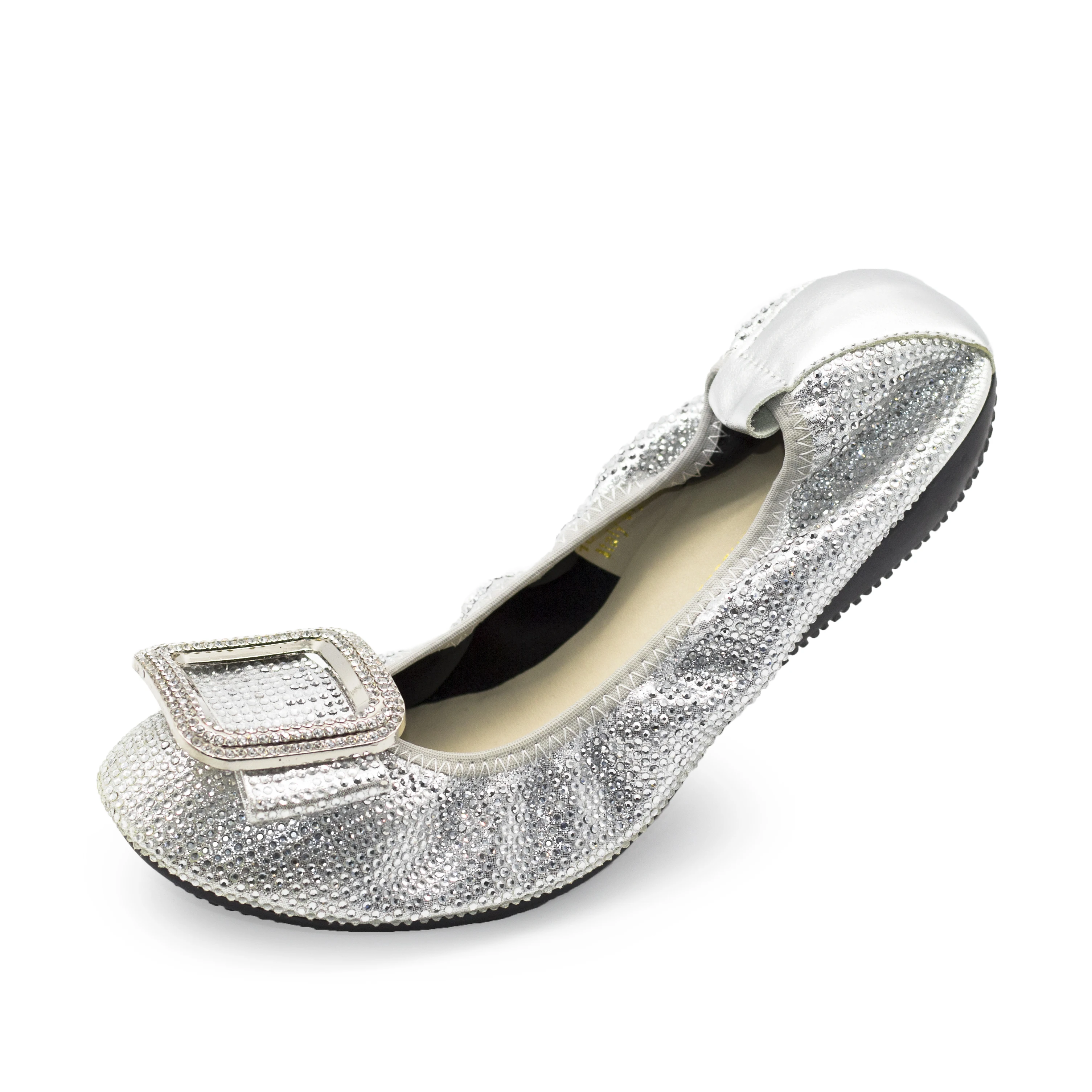 

168-33 Silvery Ballet Flats Jewelry Stone Luxury Women Shoes Plus Size Ladies Flats