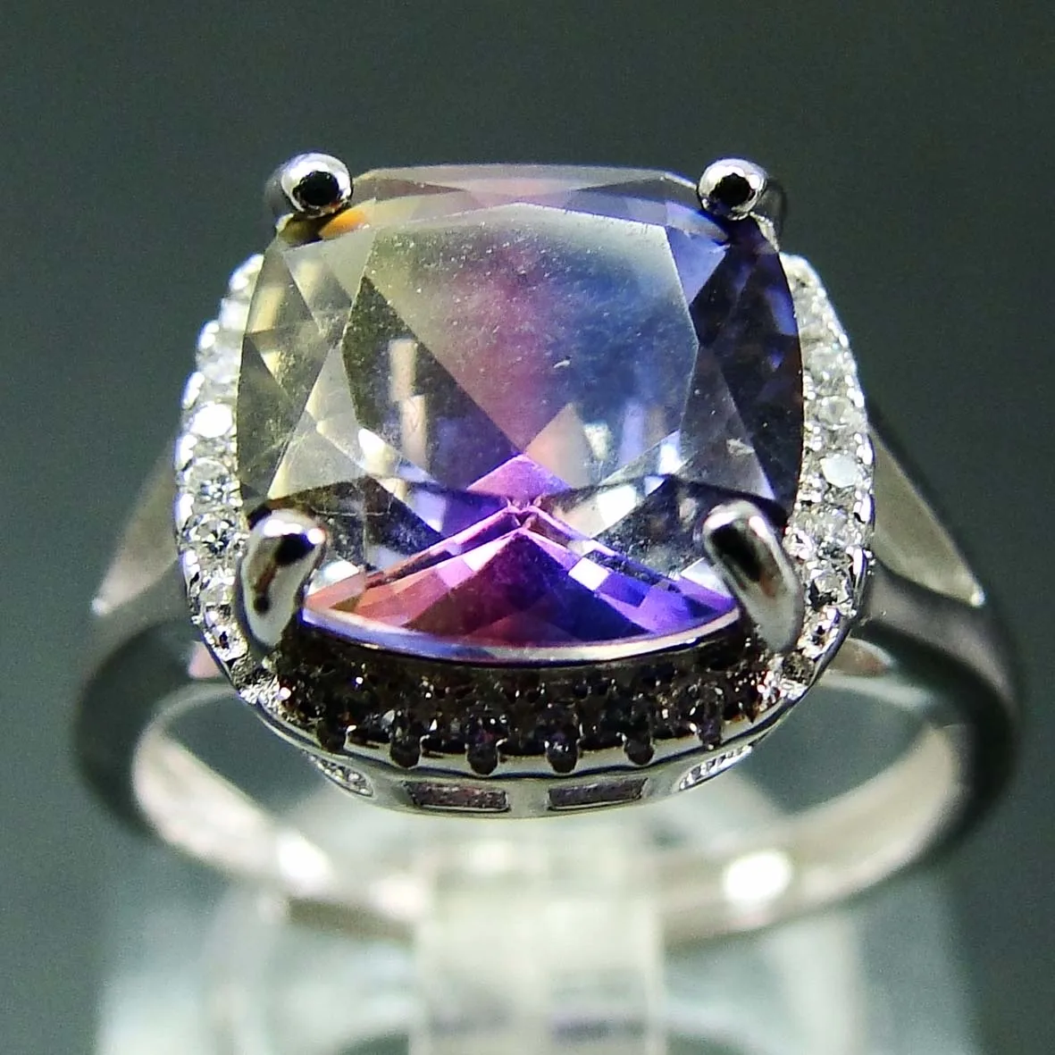 

Solid 925 Silver Ametrine Amethyst and AAA Cz Engagement Ring Gemstone Jewelry, Blue