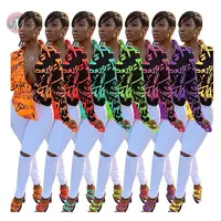 

9092118 hot sale multicolor graffiti letter print shirt fashion clothing woman blouses and tops
