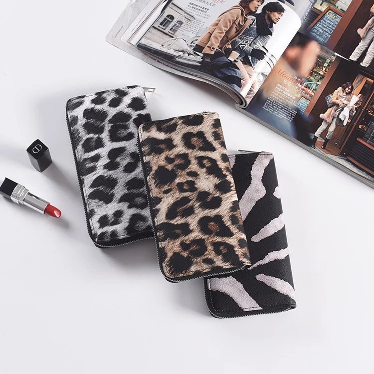 

Fashion style long zipper lady leather money wallet bag waterproof PU leopard print wallet bag for lady