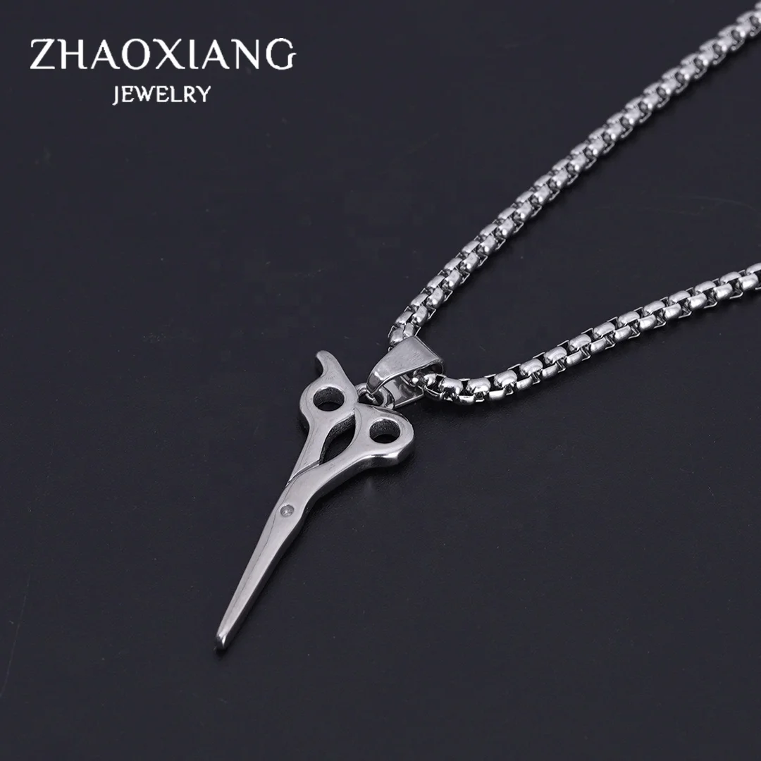 

Vintage Barber Jewelry Stainless Steel Scissors Pendant Necklace For Man Charms Cheap Wholesale