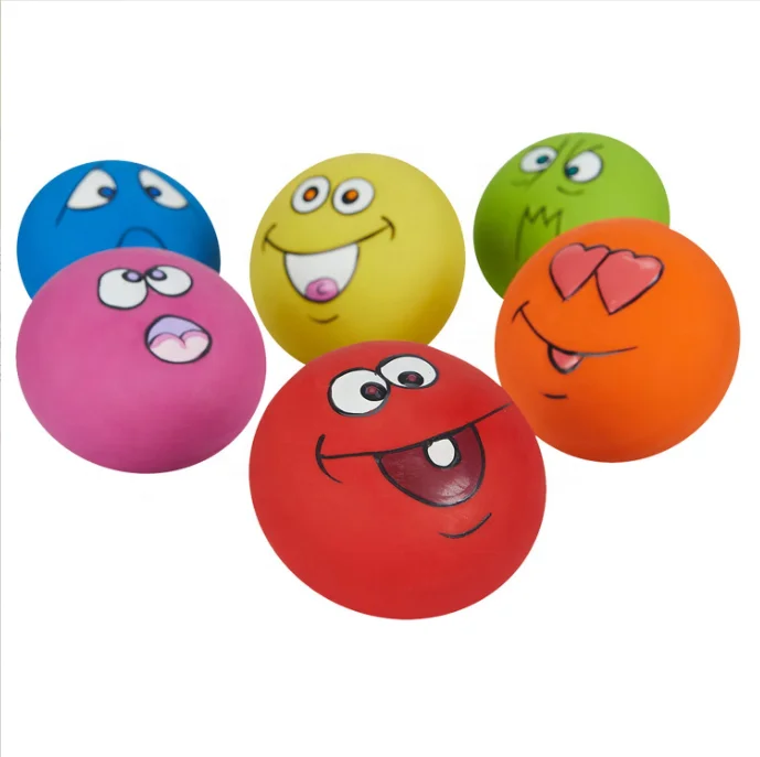 

Best Selling Durable Puppy Squeaky Dog Toys Chewing Soft Latex Rubber Interactive Fetch Dog Balls Toy With Funny Face