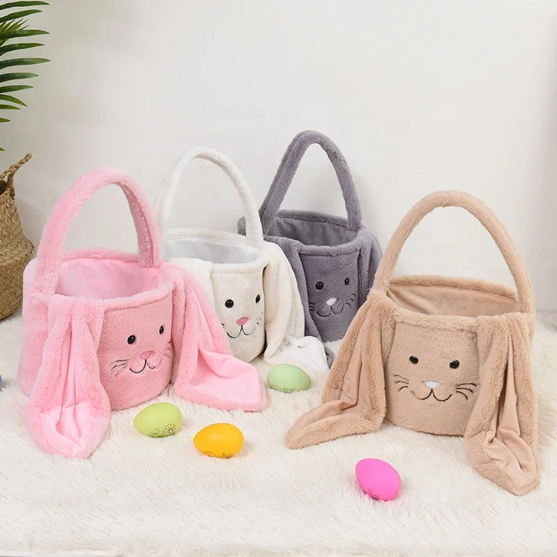 

DAMAI Easter Bucket Party Gift Candy Bag Easter Decorated Hand Bag Cute Plush Rabbit Easter Bunny Baskets