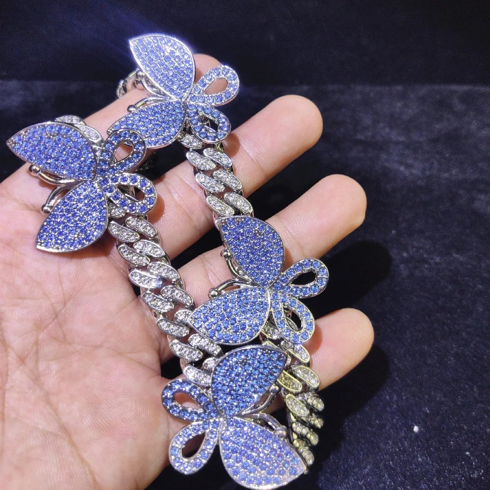 

DAICY cheap wholesale hip hop full diamond bling bling cuban chain butterfly choker necklace