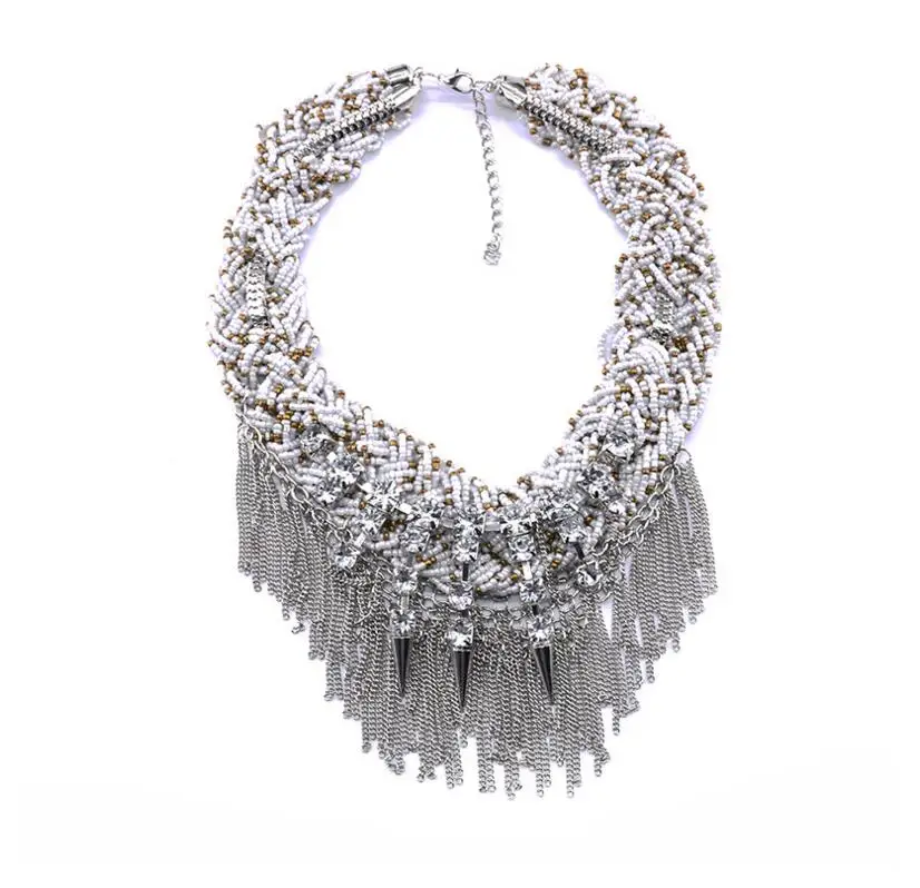 

WIIPU New Design Fashion Multilayers Tassel Bead Women Statement Bib Collar Bib Necklace