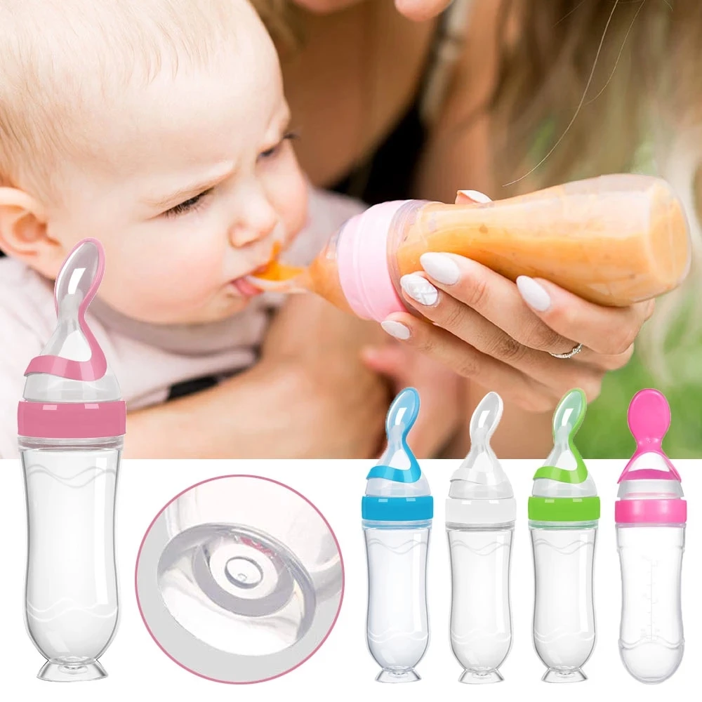 

90ml Baby Training Nursing Squeeze Feeder Rice Paste Baby Food Spoon Feeding Bottle, 5 colors have stock