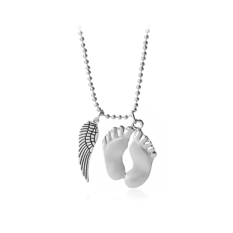 

Jachon Cute Baby Little Feet Pendant Necklace Silver Jewelry Beads Chain Necklace Gift To Women