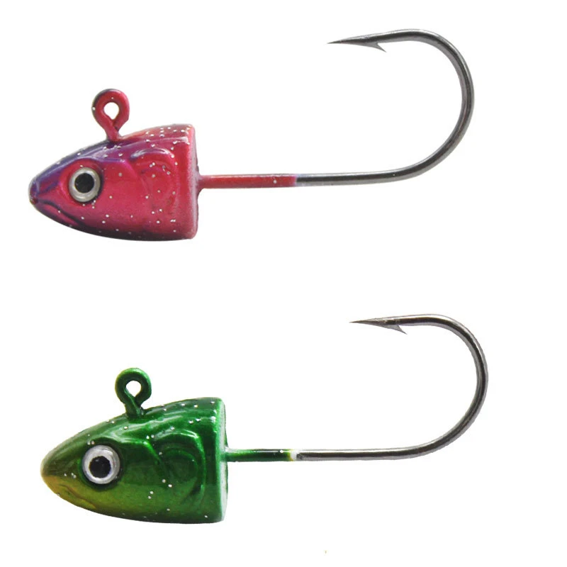 

2021 New fishing jigs head Fish Hook Metal Fishhook 3.5g 5g 7g 10g Red Green Fish Head Fishing Hook Bait Jigging Fishing Tackle